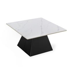 Vierkante salontafel van kunststeen en metaal in zwart en wit, 80 x 80 x 43 cm | Merve