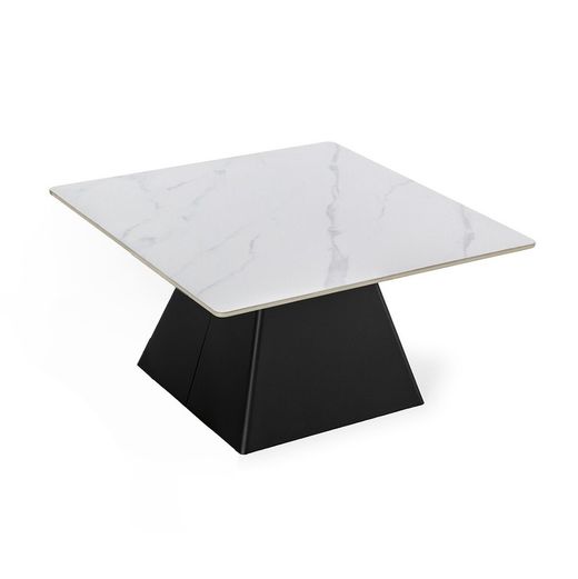 Vierkante salontafel van kunststeen en metaal in zwart en wit, 80 x 80 x 43 cm | Merve