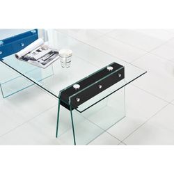 Selene Square Coffee Table in Curved Glass and Transparent/Black Wood, 120x60x42 cm