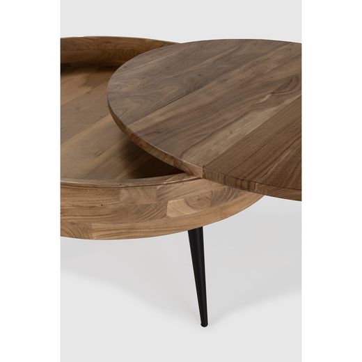 Acacia en metalen salontafel in naturel, Ø 90 x 50 cm | kali