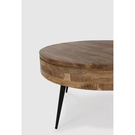 Acacia en metalen salontafel in naturel, Ø 90 x 50 cm | kali