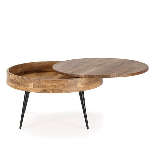 Acacia en metalen salontafel in naturel, Ø 90 x 50 cm | kali