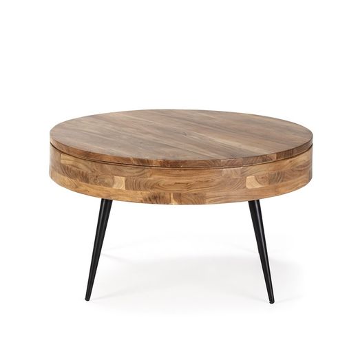 Acacia en metalen salontafel in naturel, Ø 90 x 50 cm | kali
