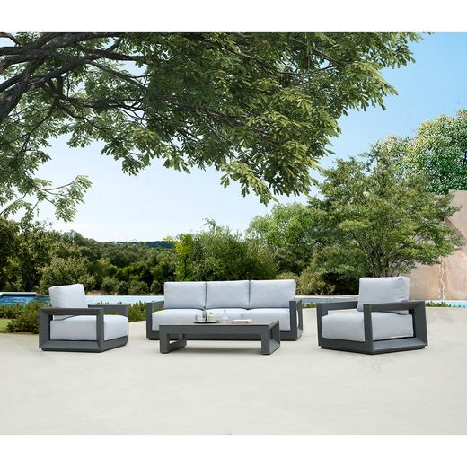 Garden sofa set in aluminum and olefin in anthracite and medium gray | Onix