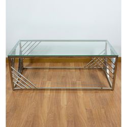 Glass and steel coffee table 120 x 60 x 45 cm