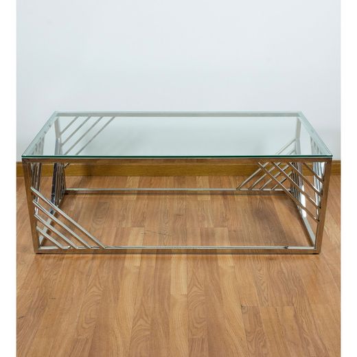 Glass and steel coffee table 120 x 60 x 45 cm
