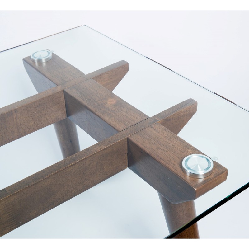 Mesa centro Balwind cristal y base de madera 110 x 60 cm