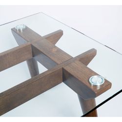 Τραπέζι καφέ από γυαλί και ξύλο 110 x 60 x 40 cm