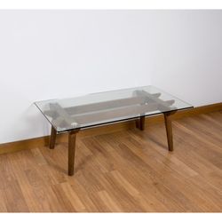 Τραπέζι καφέ από γυαλί και ξύλο 110 x 60 x 40 cm
