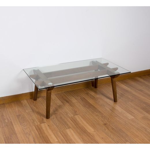 Τραπέζι καφέ από γυαλί και ξύλο 110 x 60 x 40 cm