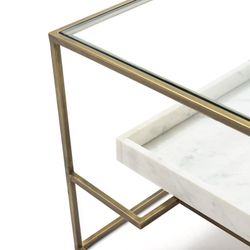 Mesa de centro em vidro e mármore branco/dourado, 111x76x45cm