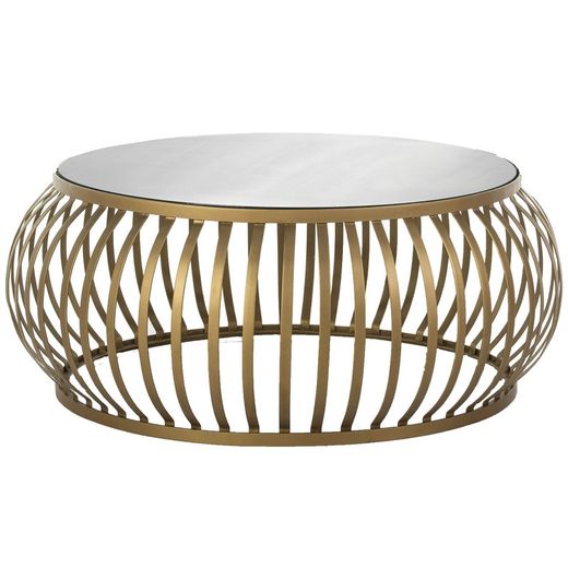 Gold und Metall Spiegel Couchtisch, Ø90x45 cm