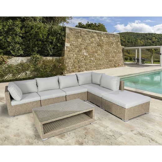 Garden corner sofa set in aluminum and synthetic rattan | California