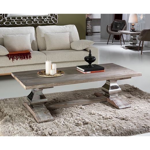 Soffbord i ask och stål Antica Madera, 160x75x51cm
