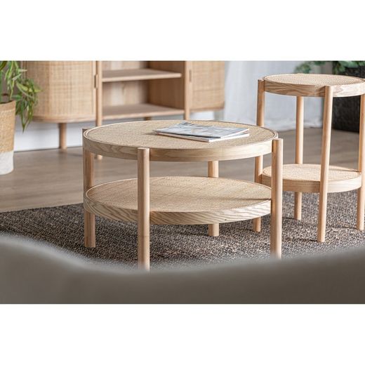 Salontafel van essen en rotan in natuurlijke kleur, Ø 77 x 45 cm | Ikla