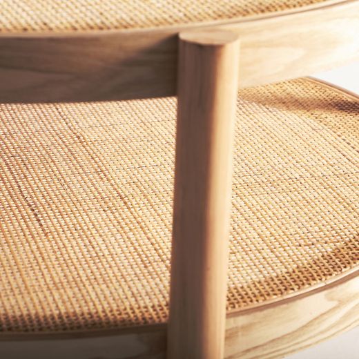 Salontafel van essen en rotan in natuurlijke kleur, Ø 77 x 45 cm | Ikla