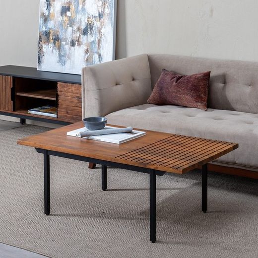 Soffbord mangoträ i natur och svart, 110 x 60 x 40 cm | Abner