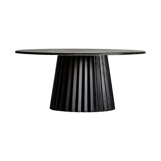 Schwarzer Plissé-Couchtisch aus Mangoholz, Ø100x49cm