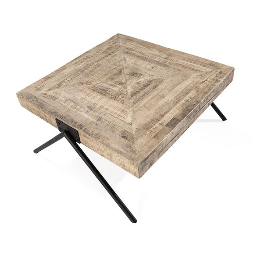 Salontafel van natuurlijk mangohout en metaal, 86 x 80 x 40 cm | Indra