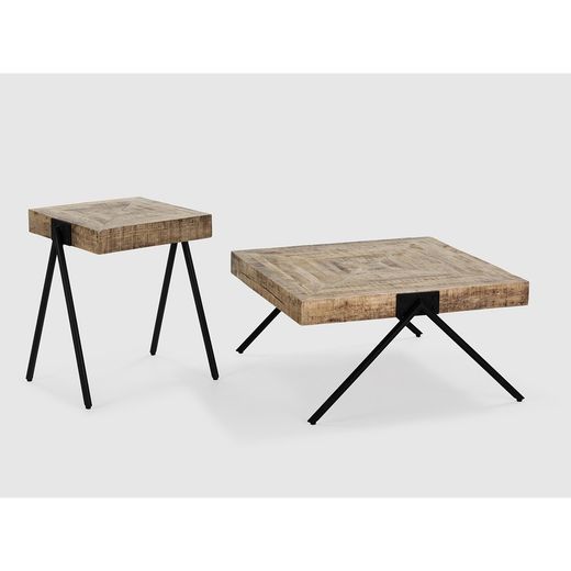Salontafel van natuurlijk mangohout en metaal, 86 x 80 x 40 cm | Indra