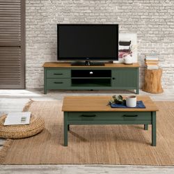 Living room set consisting of a TV stand, a 150 cm sideboard, and a green coffee table | Miranda