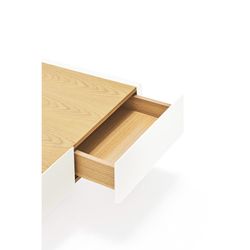 Houten salontafel in de kleur wit en eiken, 110 x 60 x 34 cm | Rand