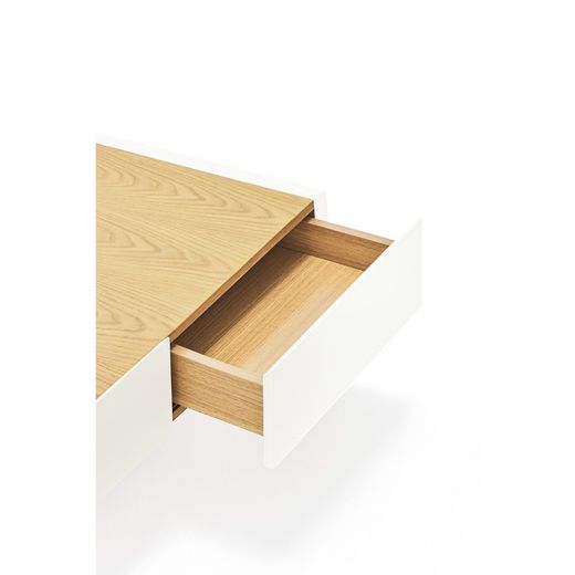 Houten salontafel in de kleur wit en eiken, 110 x 60 x 34 cm | Rand