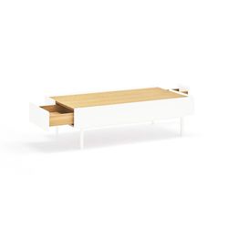 Houten salontafel in de kleur wit en eiken, 110 x 60 x 34 cm | Rand