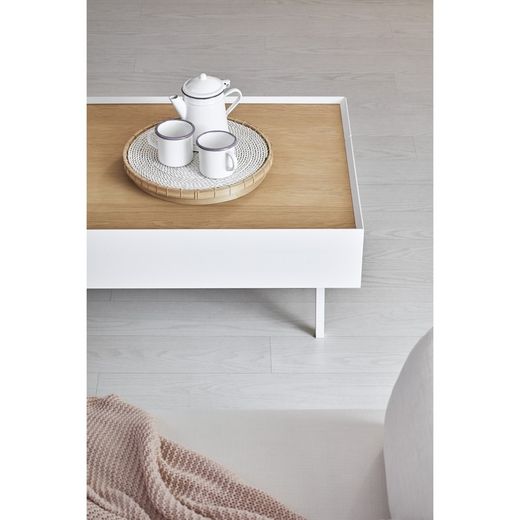 Houten salontafel in de kleur wit en eiken, 110 x 60 x 34 cm | Rand