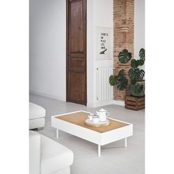 Houten salontafel in de kleur wit en eiken, 110 x 60 x 34 cm | Rand