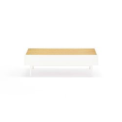 Houten salontafel in de kleur wit en eiken, 110 x 60 x 34 cm | Rand