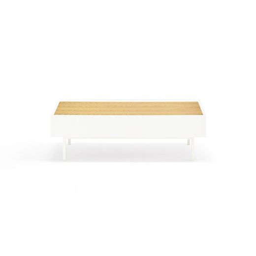 Houten salontafel in de kleur wit en eiken, 110 x 60 x 34 cm | Rand