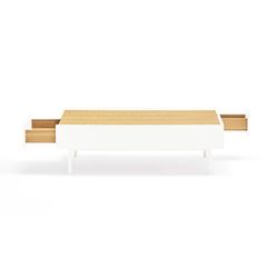 Houten salontafel in de kleur wit en eiken, 110 x 60 x 34 cm | Rand