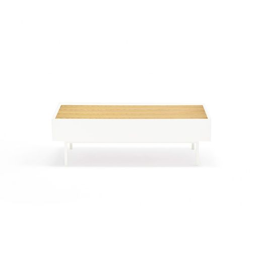 Houten salontafel in de kleur wit en eiken, 110 x 60 x 34 cm | Rand