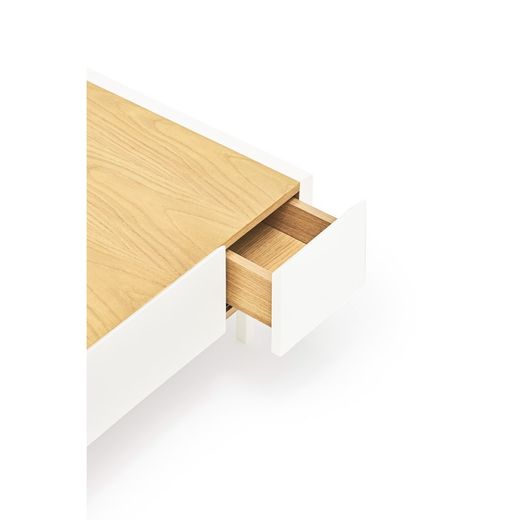 Houten salontafel in de kleur wit en eiken, 110 x 60 x 34 cm | Rand
