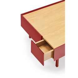 Couchtisch aus Holz in Burgunderrot und Eichenfarbe, 110 x 60 x 34 cm | Rand