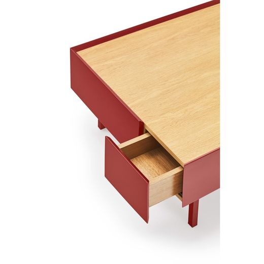 Couchtisch aus Holz in Burgunderrot und Eichenfarbe, 110 x 60 x 34 cm | Rand