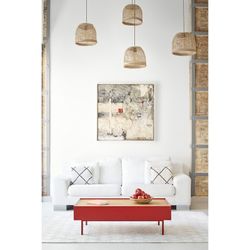 Couchtisch aus Holz in Burgunderrot und Eichenfarbe, 110 x 60 x 34 cm | Rand