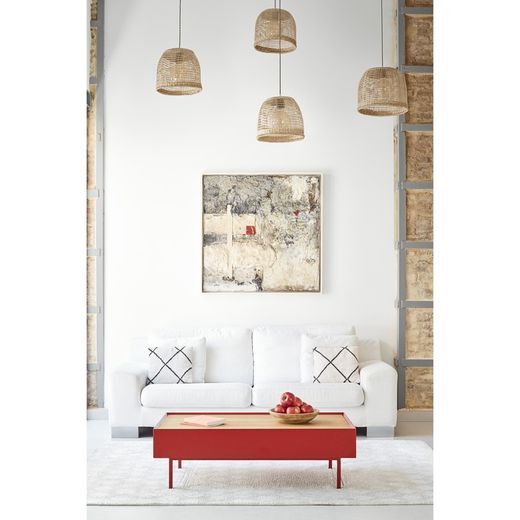 Couchtisch aus Holz in Burgunderrot und Eichenfarbe, 110 x 60 x 34 cm | Rand