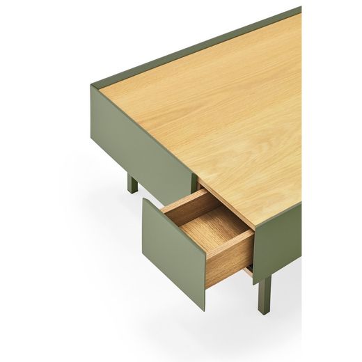 Couchtisch aus hellgrünem und Eichenholz, 110 x 60 x 34 cm | Rand