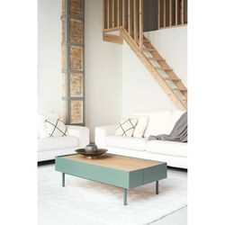 Mesa de centro de madera en verde claro y color roble, 110 x 60 x 34 cm | Arista
