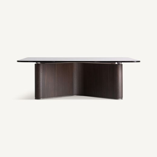 Mesa de centro de madera y cristal en marrón, 100 x 100 x 33 cm | Bransby