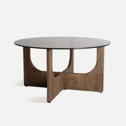 Mesa de centro de madera y cristal en marrón, 80 x 80 x 40 cm | Lubeca