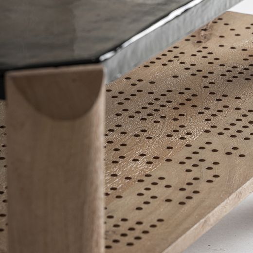 Mesa de centro de madera y cristal en marrón, 90 x 90 x 41 cm | Jacquard
