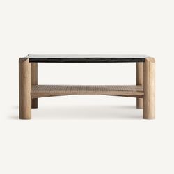 Mesa de centro de madera y cristal en marrón, 90 x 90 x 41 cm | Jacquard