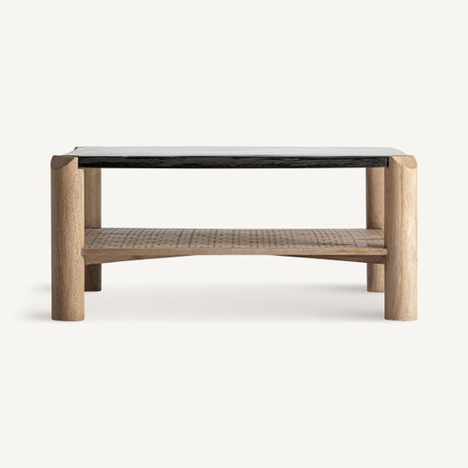 Mesa de centro de madera y cristal en marrón, 90 x 90 x 41 cm | Jacquard