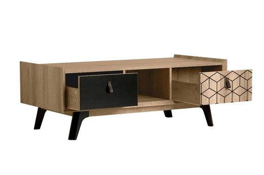 Mesa de centro de madera y estructura metálica negra, 117 x 59 x 43 cm
