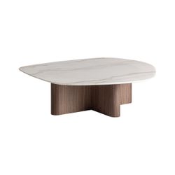 Mesa de centro de madera y mármol en marrón y blanco, 120 x 110 x 35 cm | Oyace