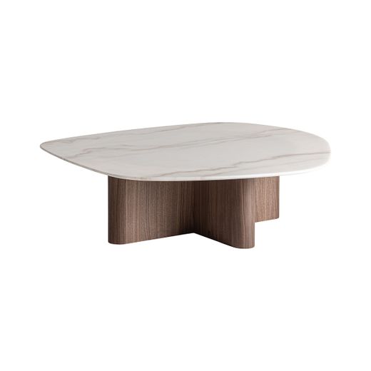 Mesa de centro  de madera y mármol en marrón y blanco, 120 x 110 x 35 cm | Oyace