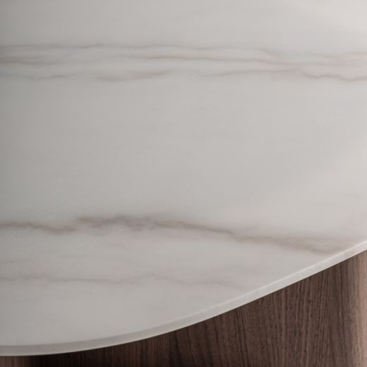 Mesa de centro de madera y mármol en marrón y blanco, 120 x 110 x 35 cm | Oyace